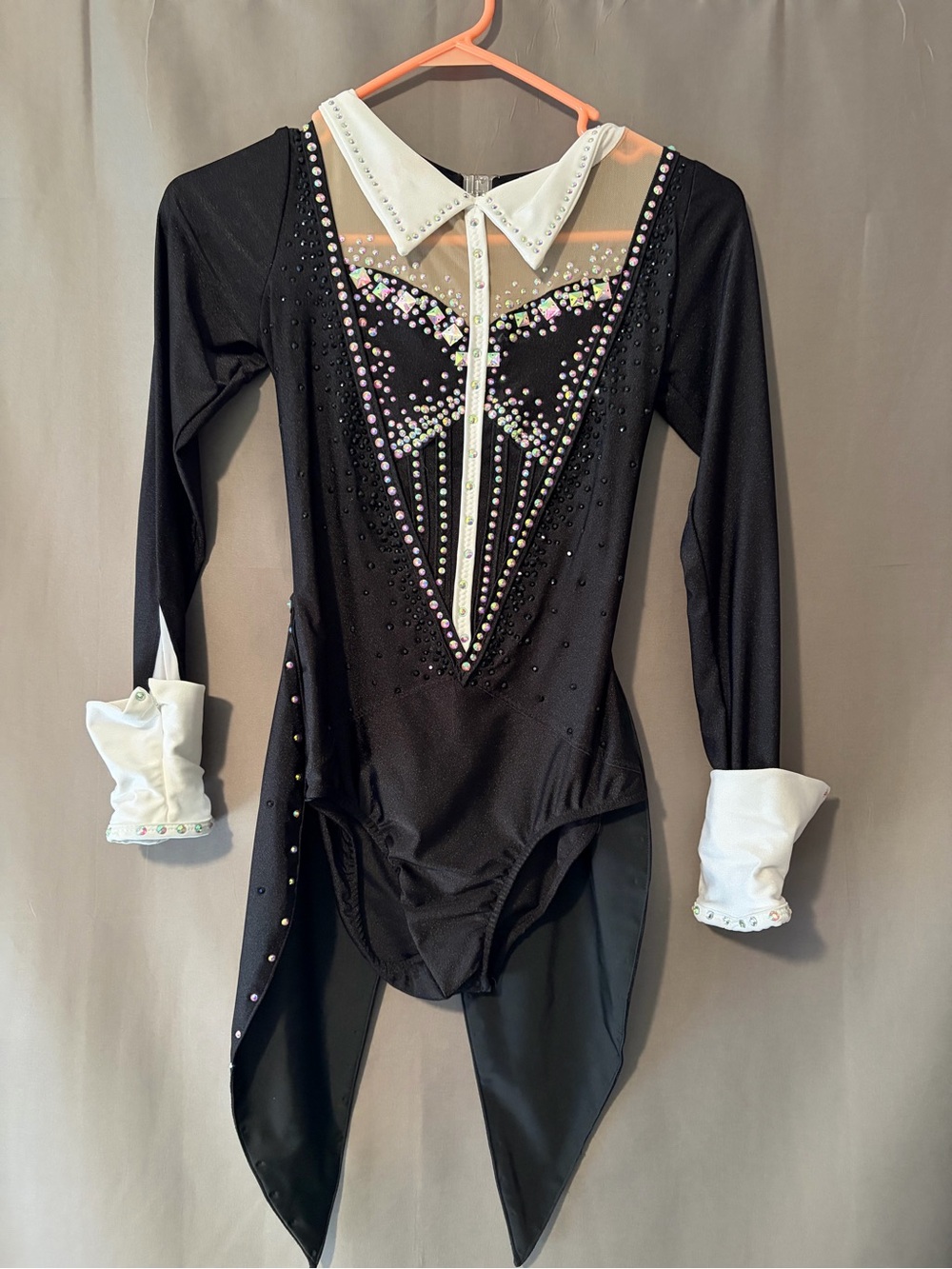 Glamour Black and White Rhinestone Tuxedo Style Dance Costume